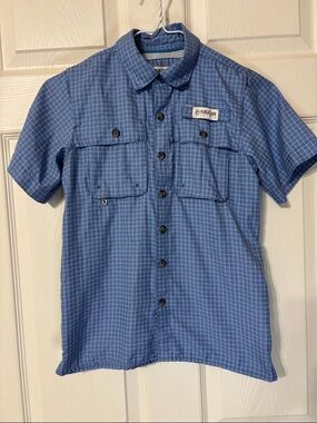 Magellan Outdoors Light Blue Windowpane Short-Sleeve Button-Front Shirt